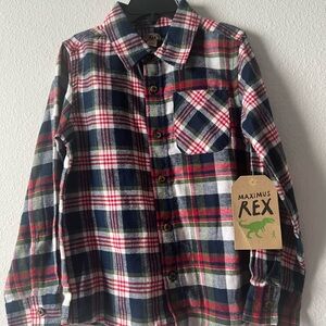 Maximus Rex Red/Blue Big Boy’s Casual Button Down Shirt with Plaid Design, 6 NWT